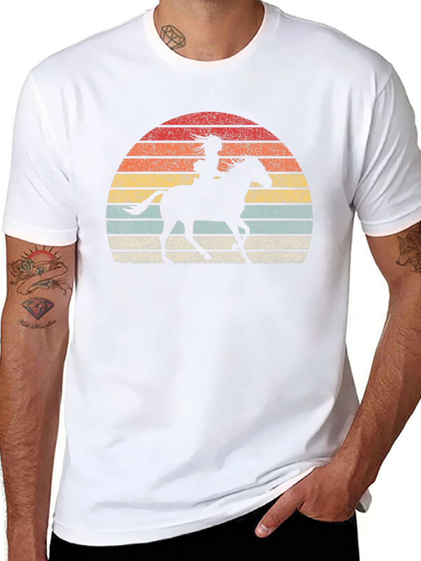 Retro Sunset Horse Rider Graphic Tee