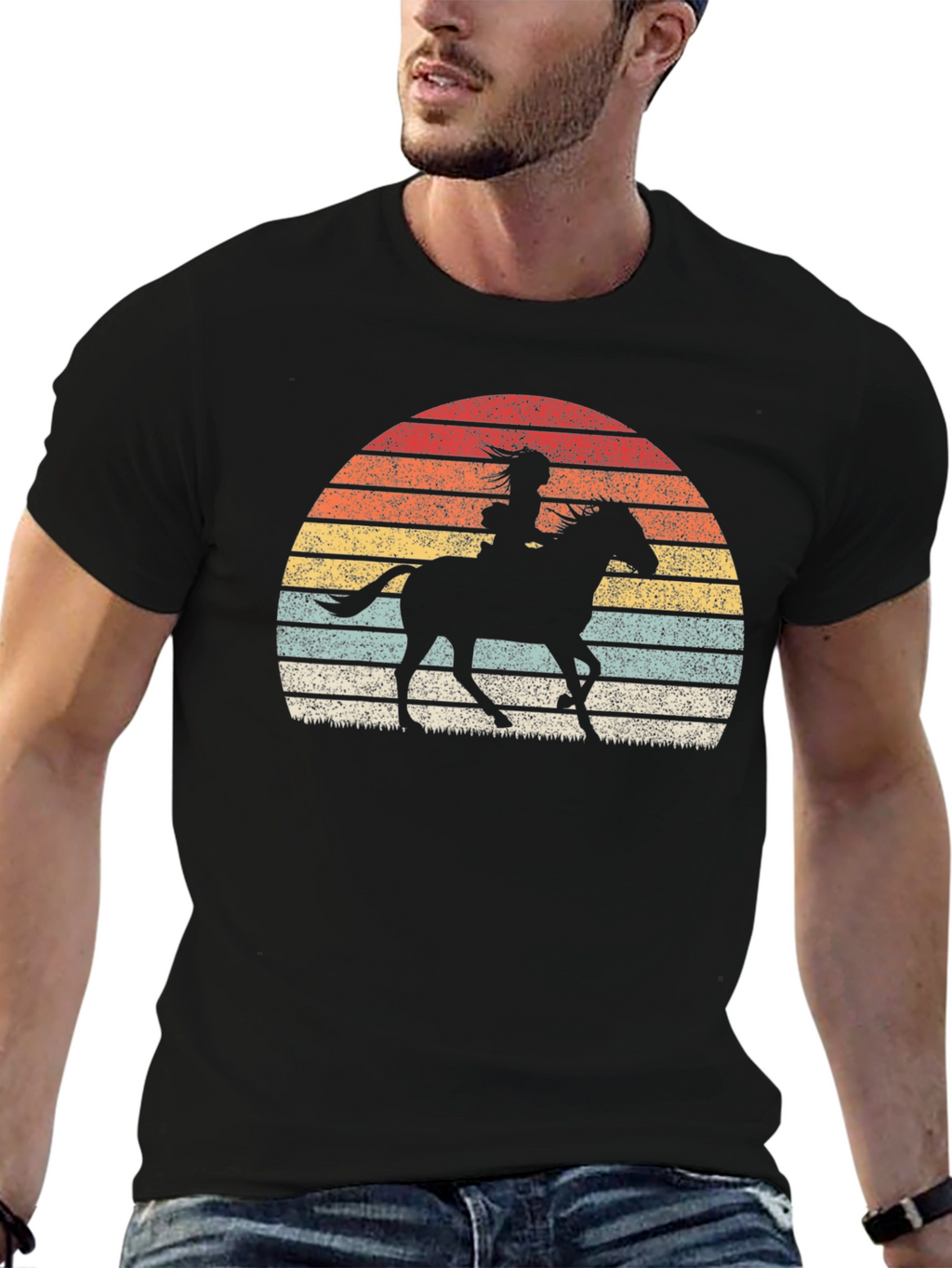 Retro Sunset Horse Rider Graphic Tee