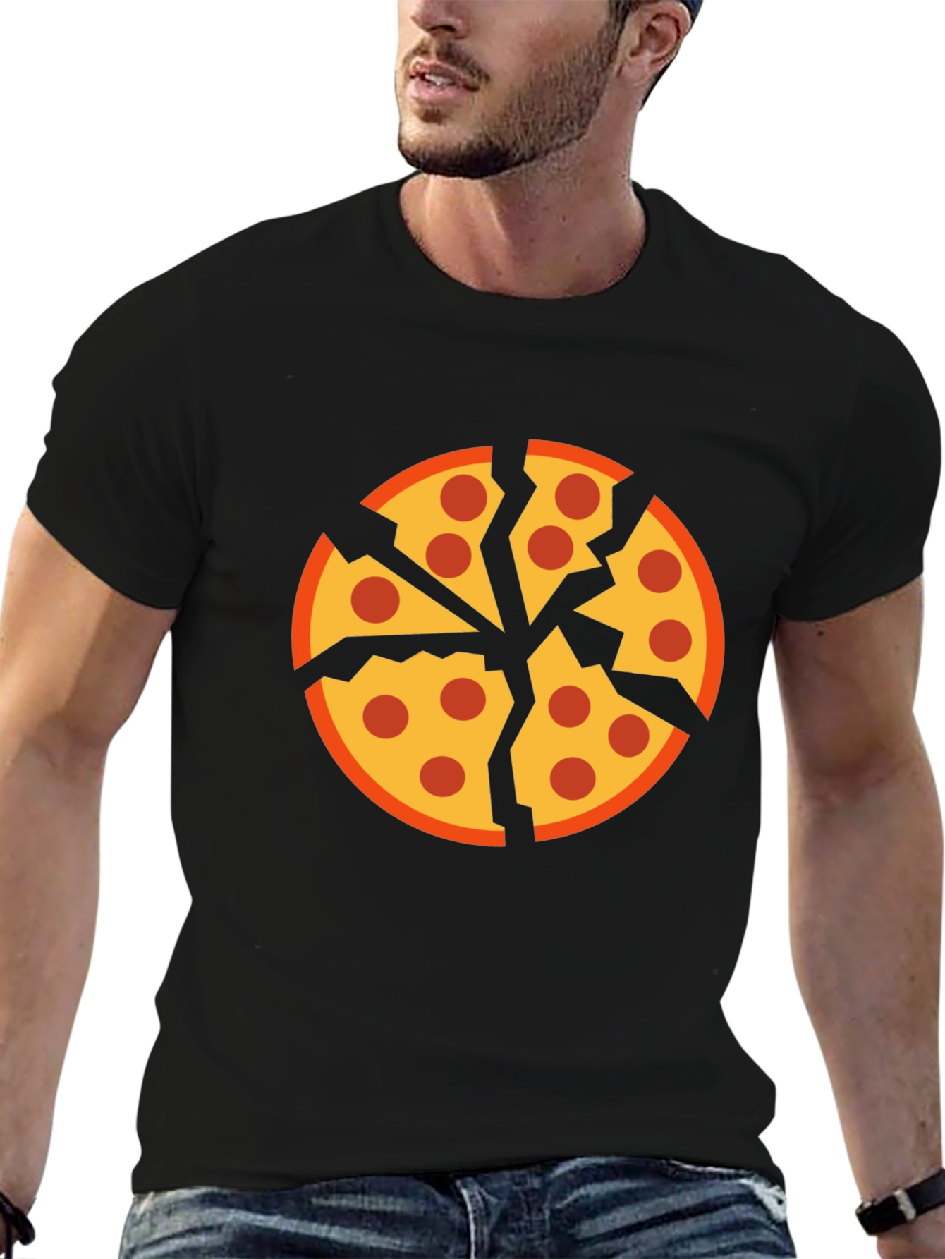 Cracked Pizza Graphic Tee - Unique Design Black T-Shirt