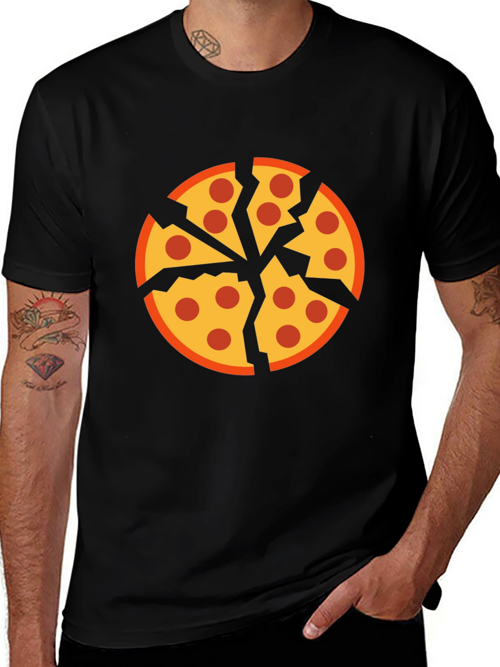 Cracked Pizza Graphic Tee - Unique Design Black T-Shirt