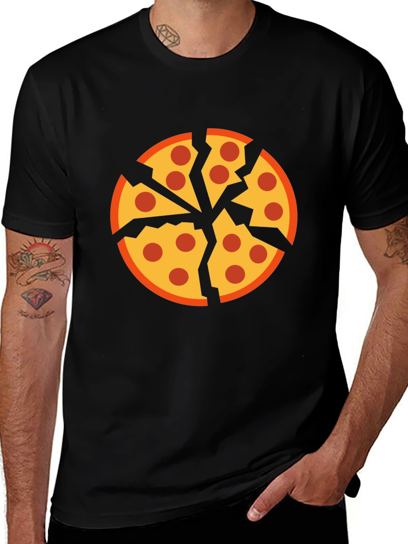 Cracked Pizza Graphic Tee - Unique Design Black T-Shirt
