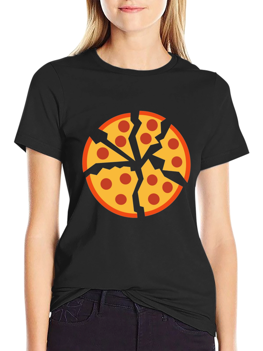 Cracked Pizza Graphic Tee - Unique Design Black T-Shirt