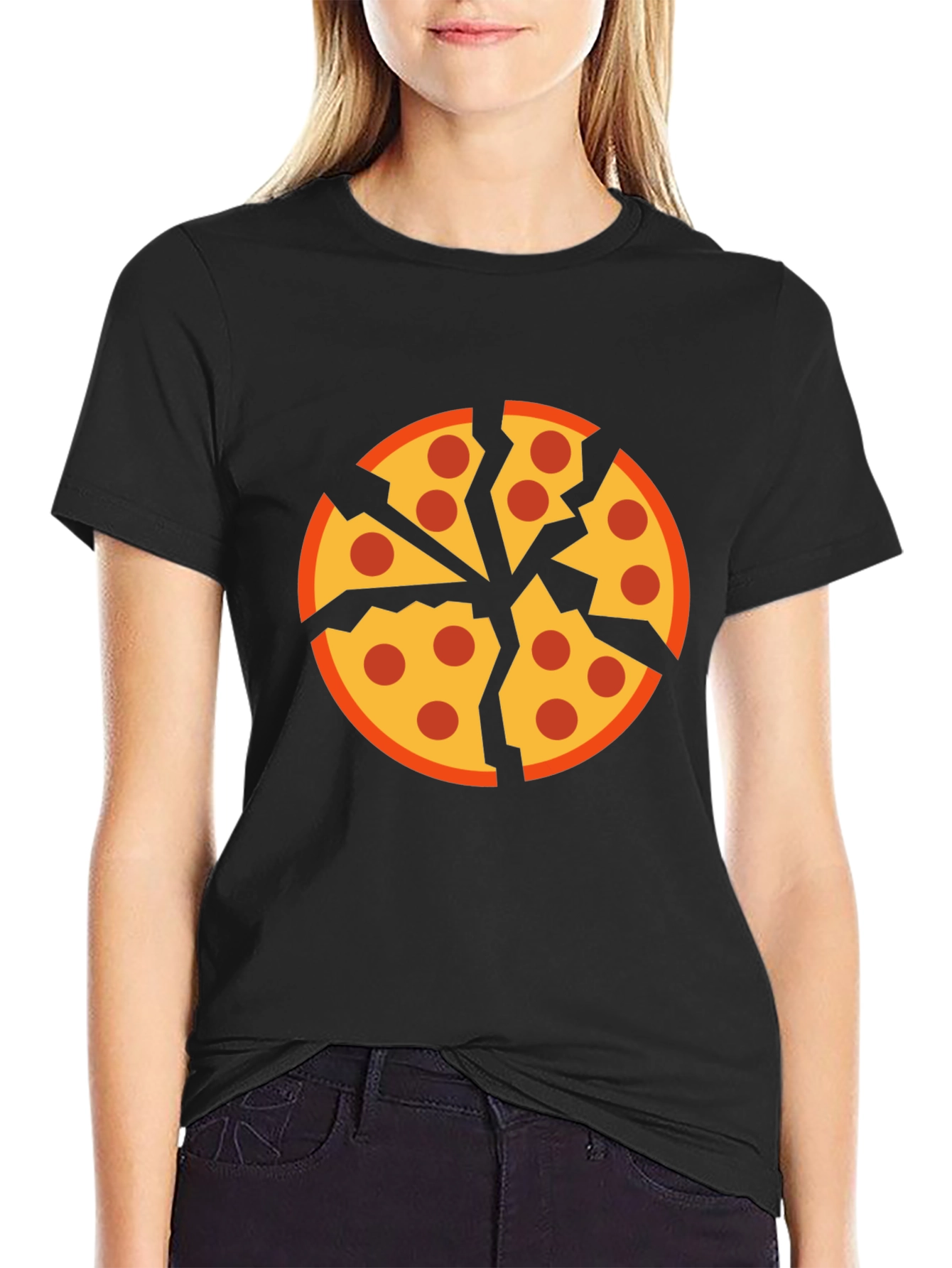 Cracked Pizza Graphic Tee - Unique Design Black T-Shirt