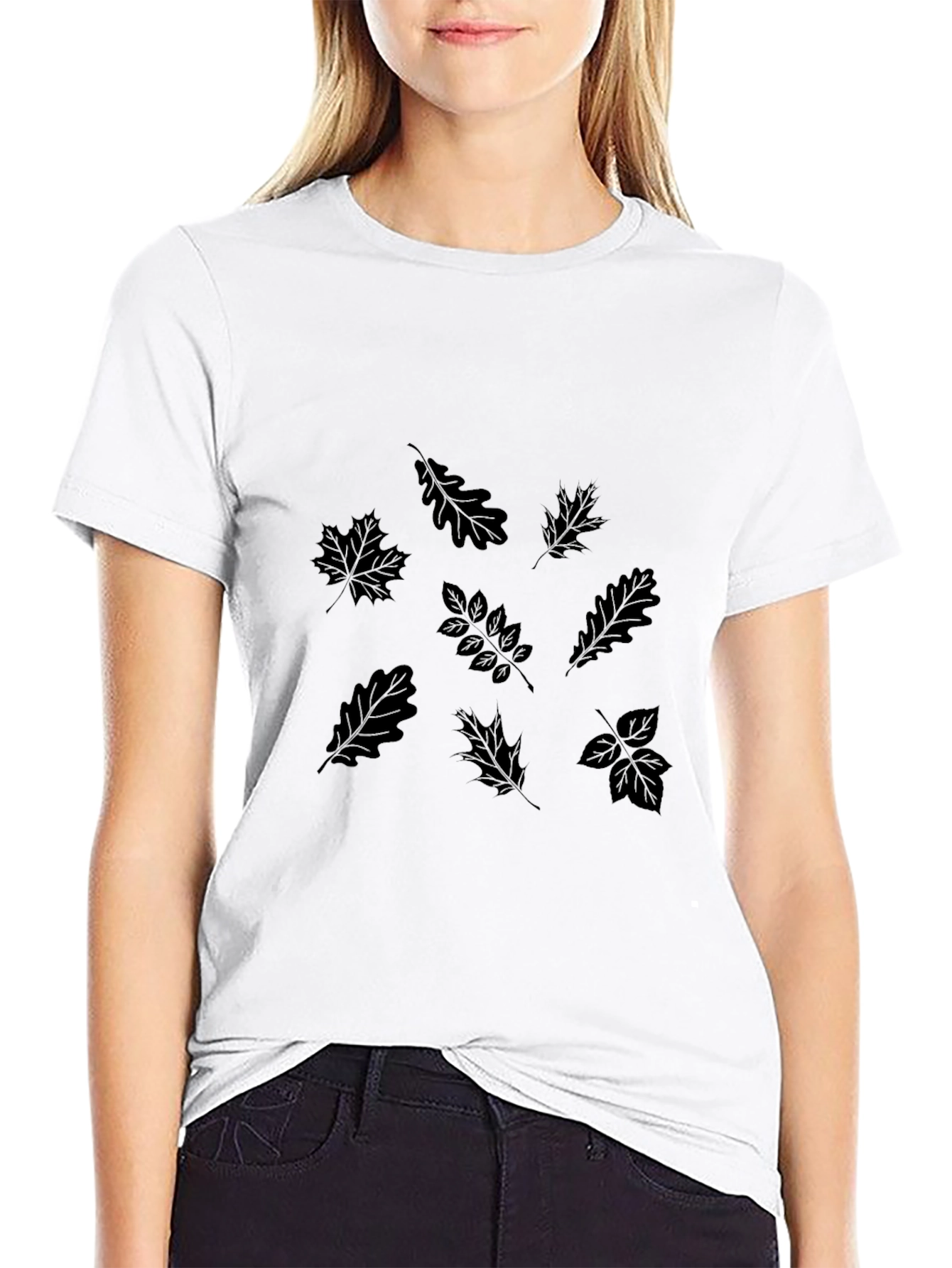 Mens Black Leaf Print T-Shirt