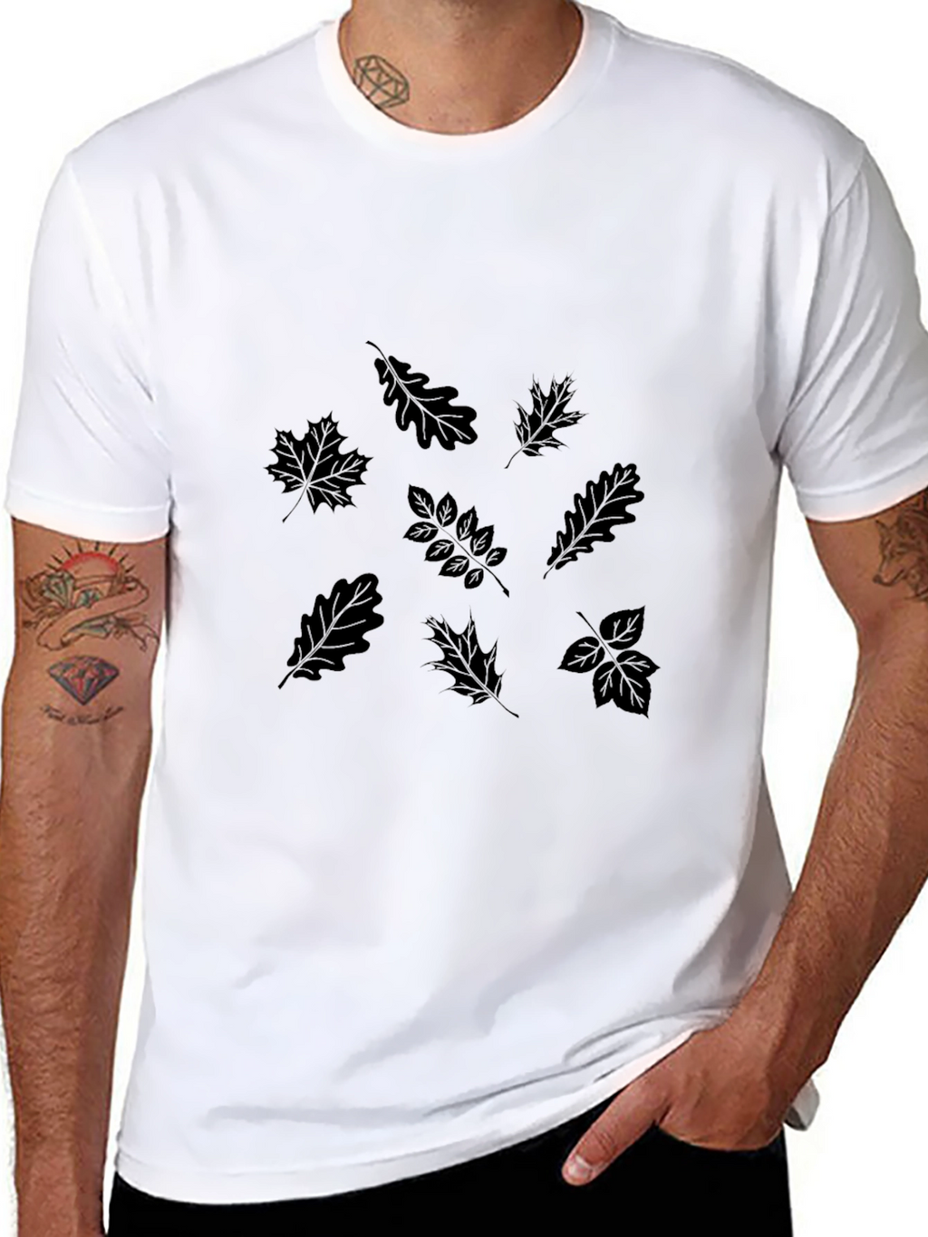 Mens Black Leaf Print T-Shirt