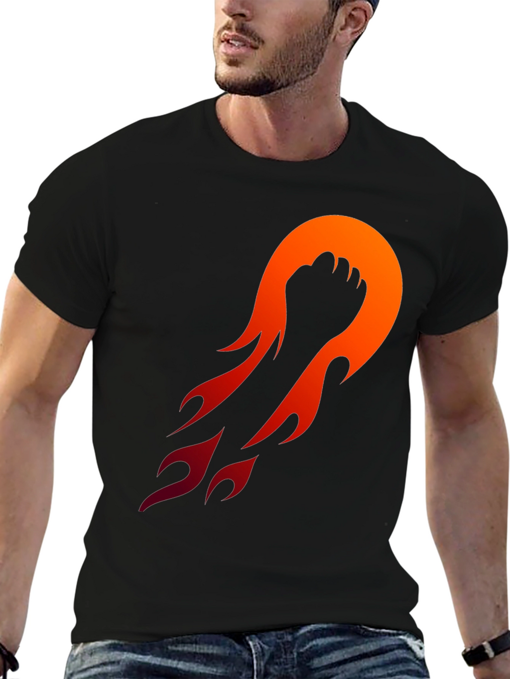 Fiery Fist Graphic Tee - Black Cotton Blend
