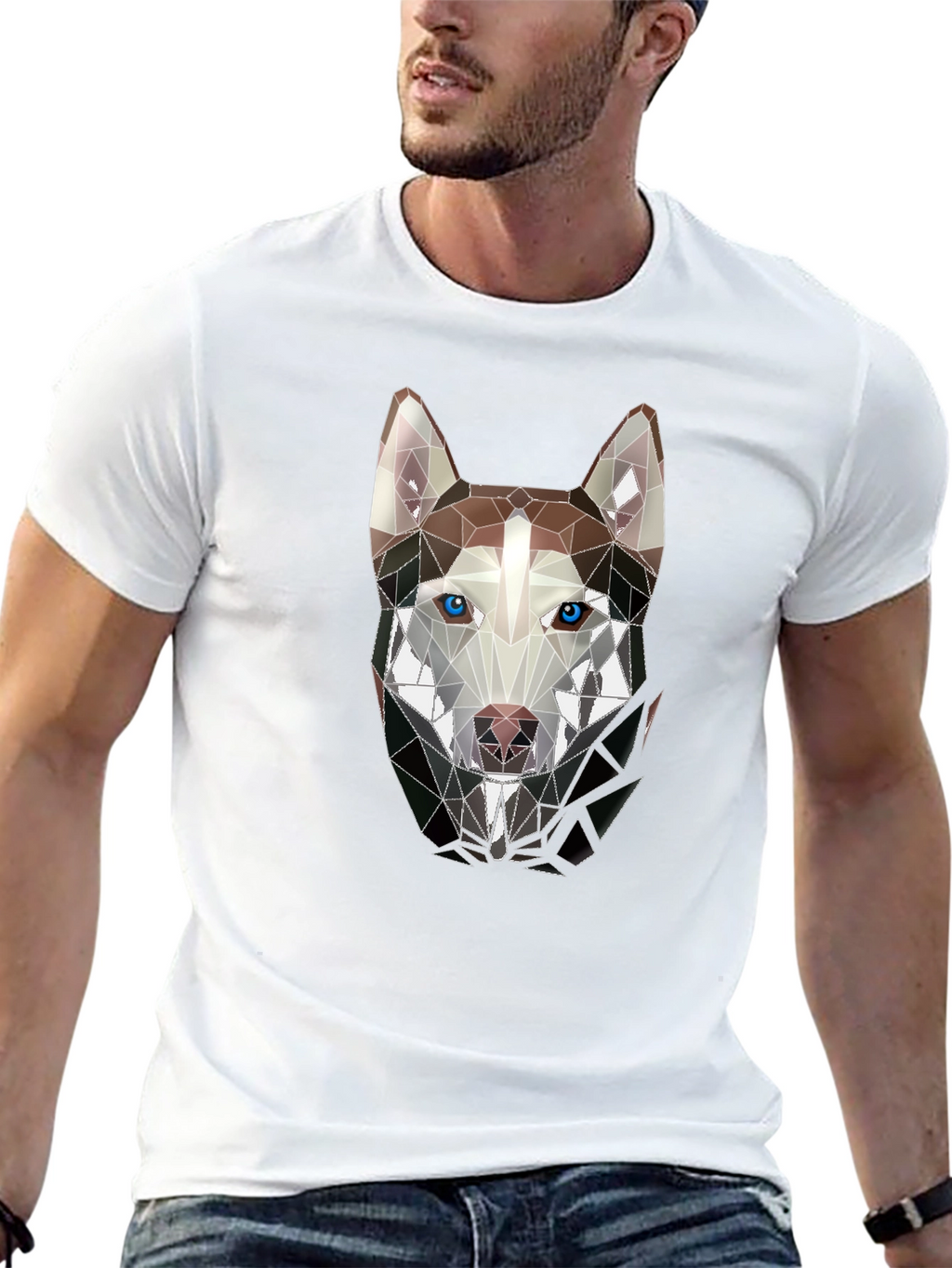 Geometric Husky Graphic Tee - Stylish Mens Black T-Shirt