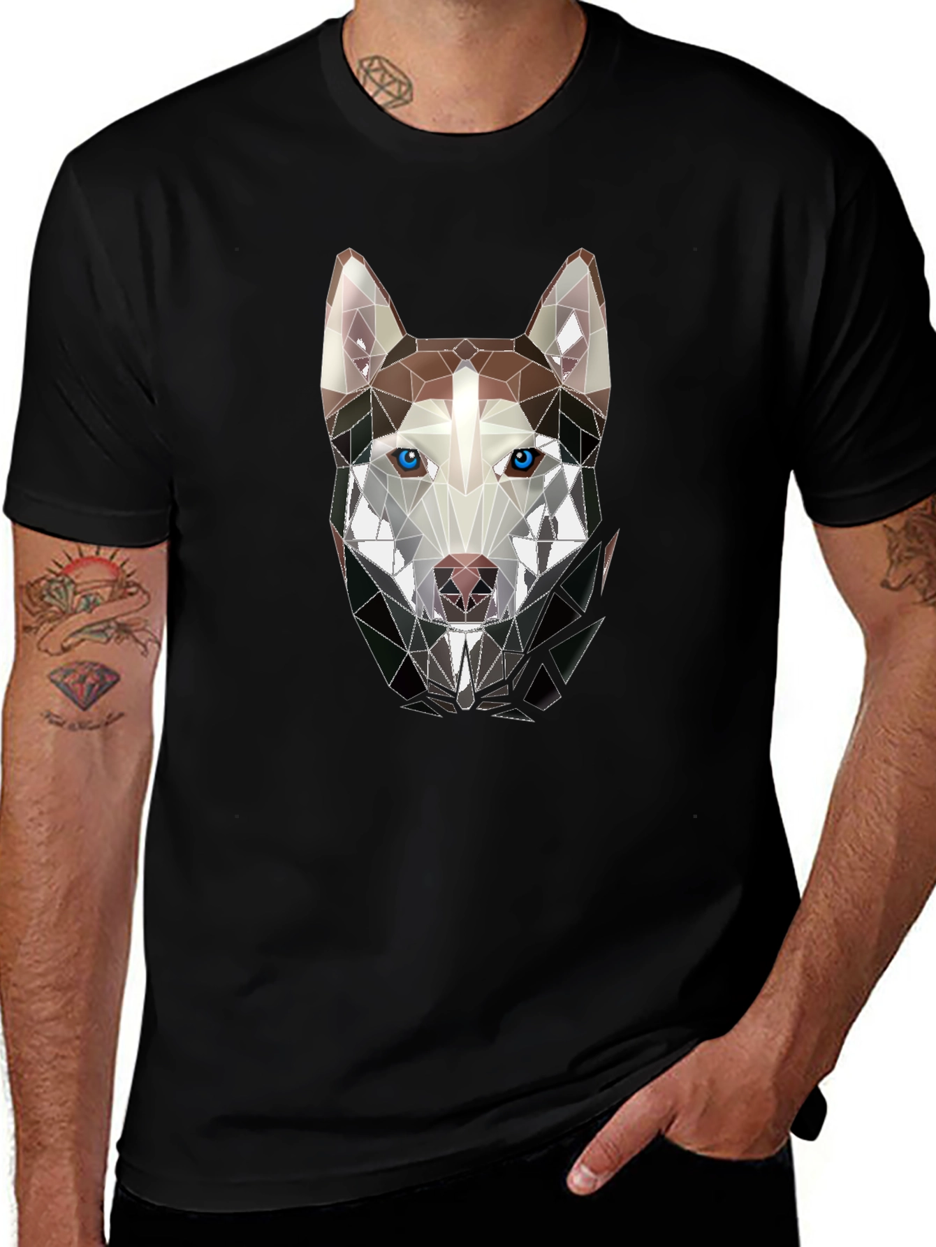 Geometric Husky Graphic Tee - Stylish Mens Black T-Shirt