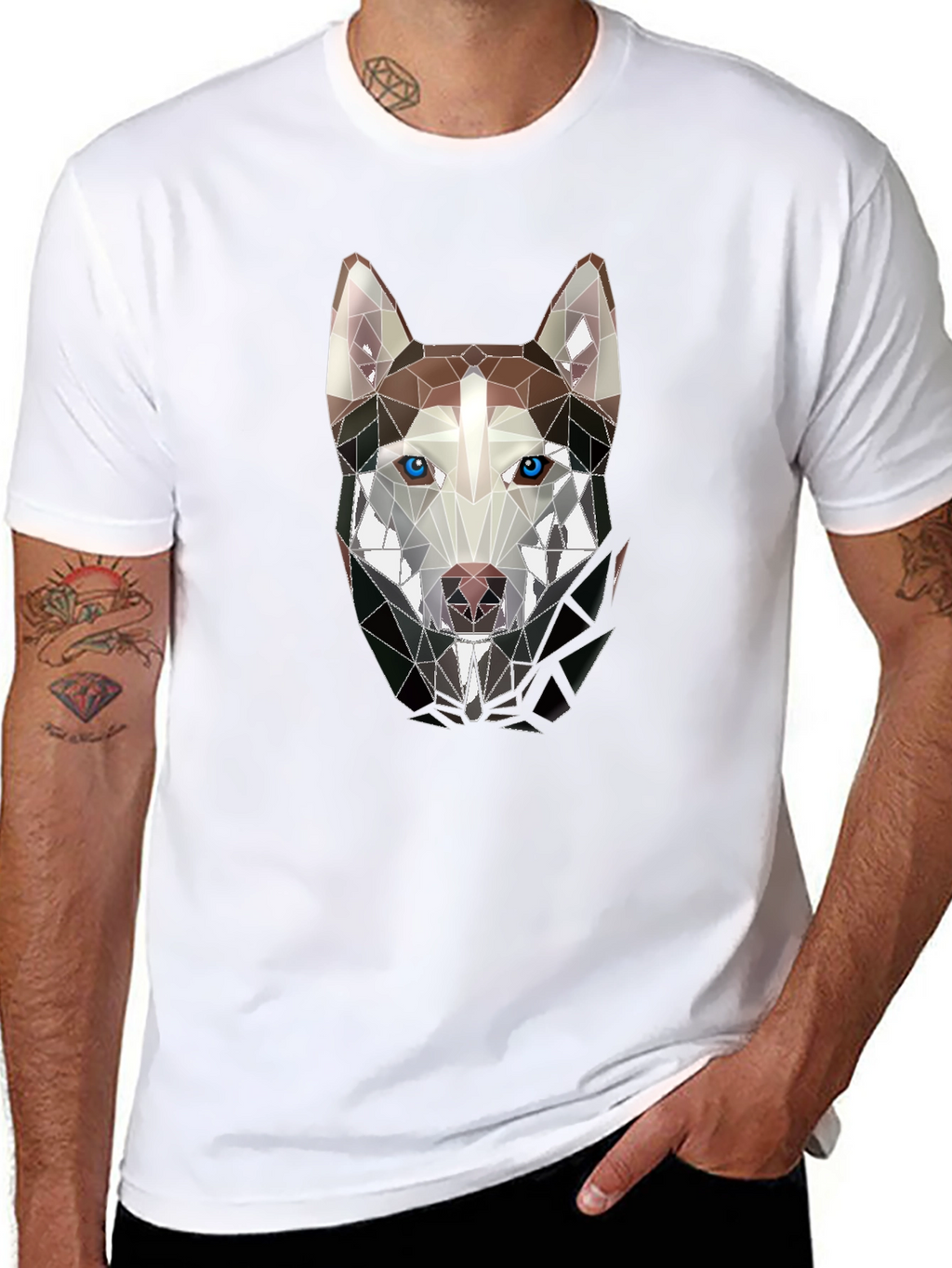 Geometric Husky Graphic Tee - Stylish Mens Black T-Shirt