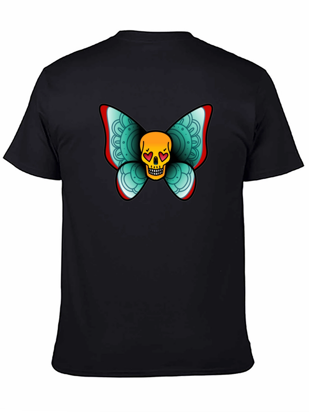 Skull Butterfly Graphic Tee - Black Cotton T-Shirt