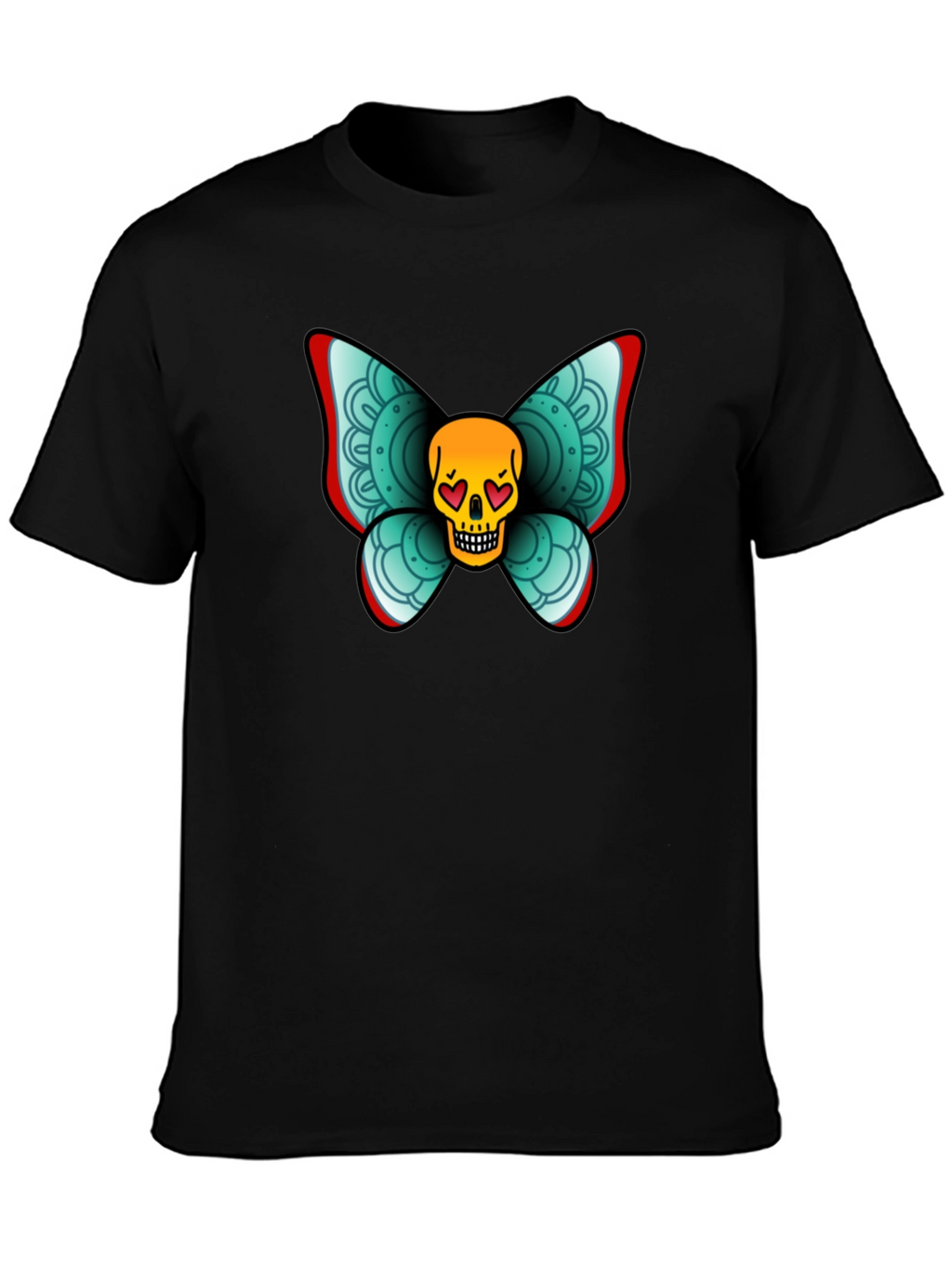 Skull Butterfly Graphic Tee - Black Cotton T-Shirt
