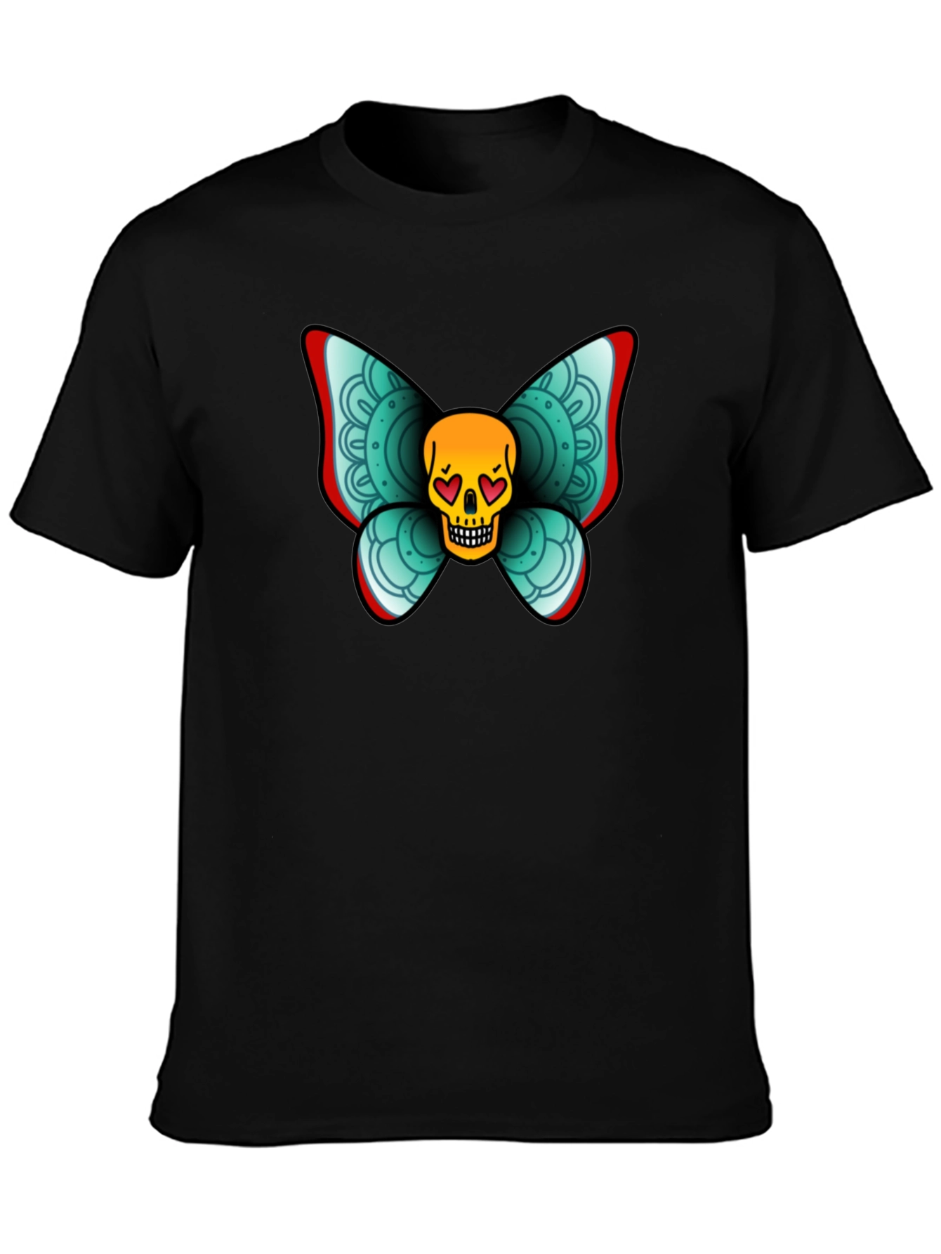 Skull Butterfly Graphic Tee - Black Cotton T-Shirt