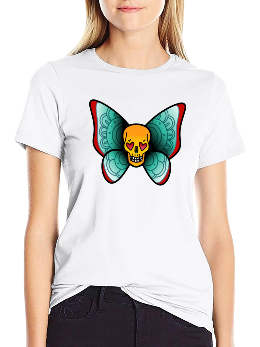 Skull Butterfly Graphic Tee - Black Cotton T-Shirt