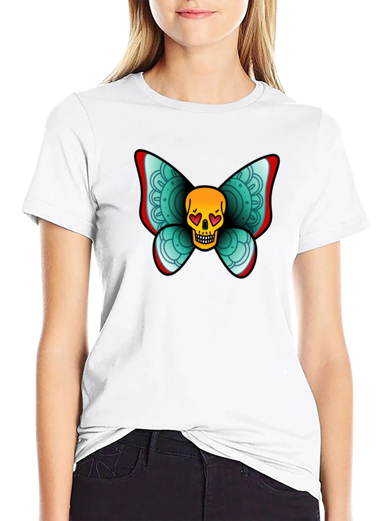 Skull Butterfly Graphic Tee - Black Cotton T-Shirt