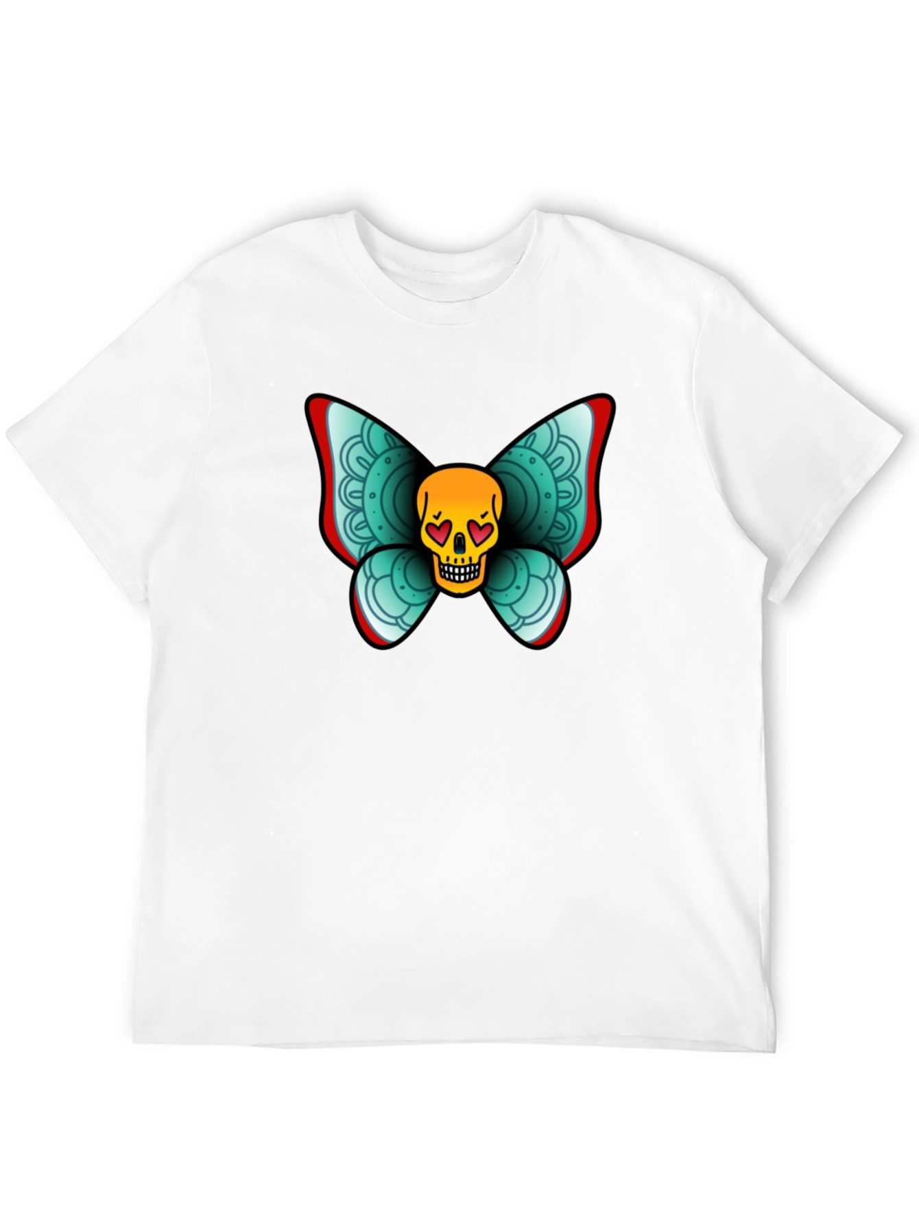 Skull Butterfly Graphic Tee - Black Cotton T-Shirt