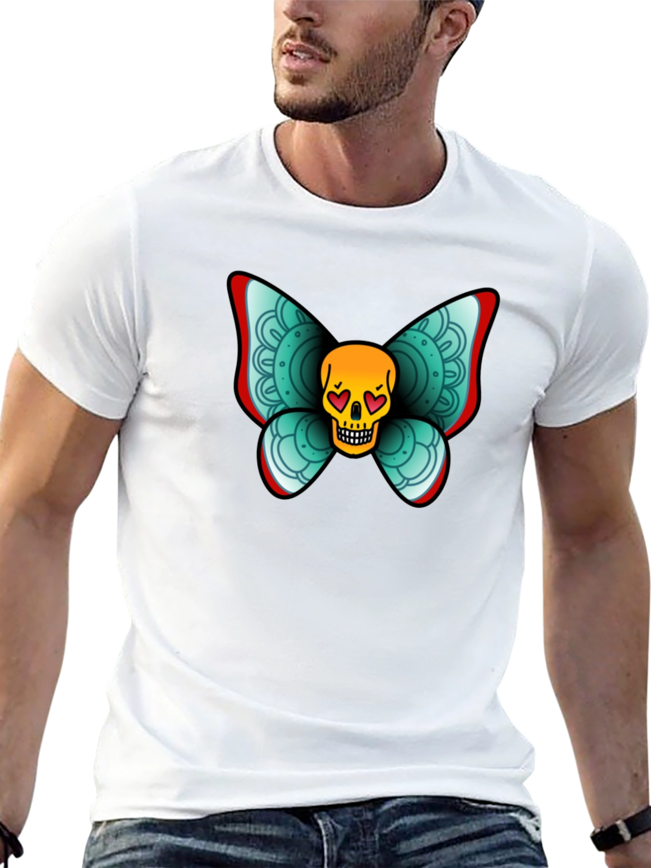 Skull Butterfly Graphic Tee - Black Cotton T-Shirt