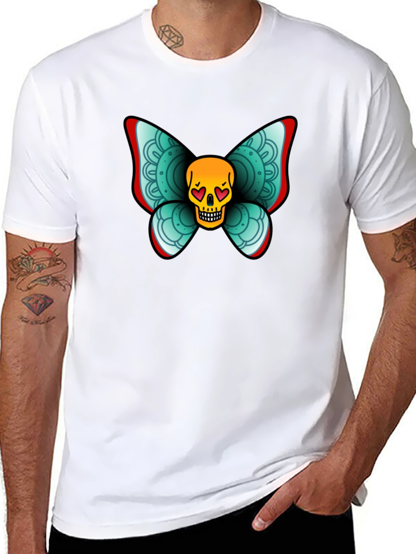 Skull Butterfly Graphic Tee - Black Cotton T-Shirt
