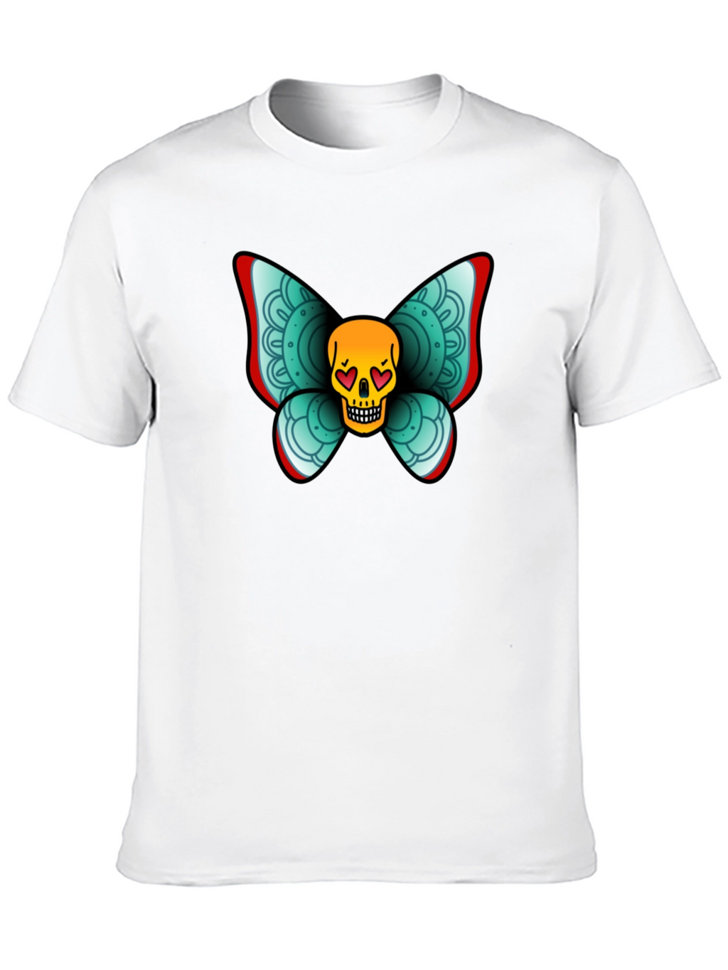 Skull Butterfly Graphic Tee - Black Cotton T-Shirt