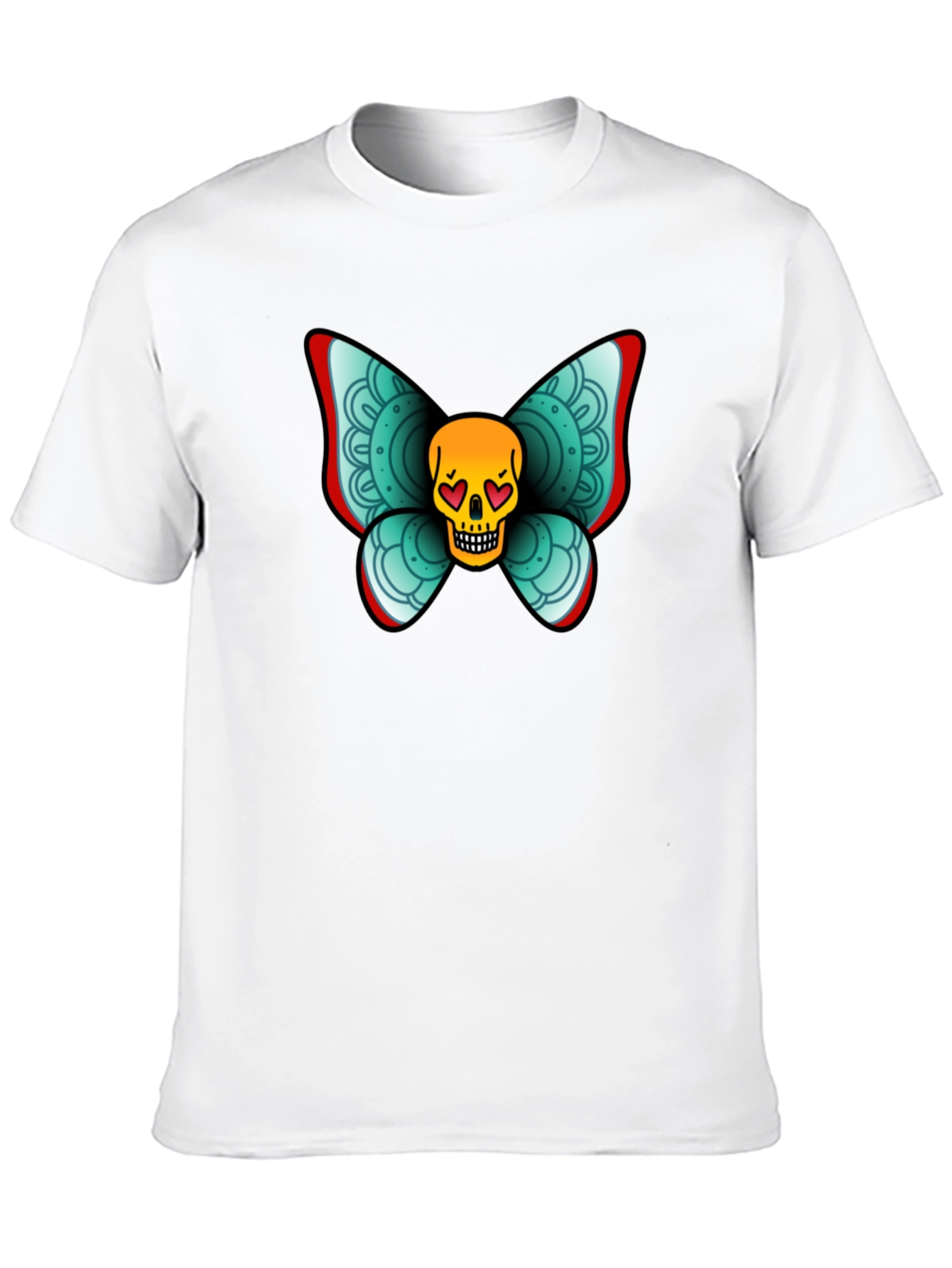 Skull Butterfly Graphic Tee - Black Cotton T-Shirt