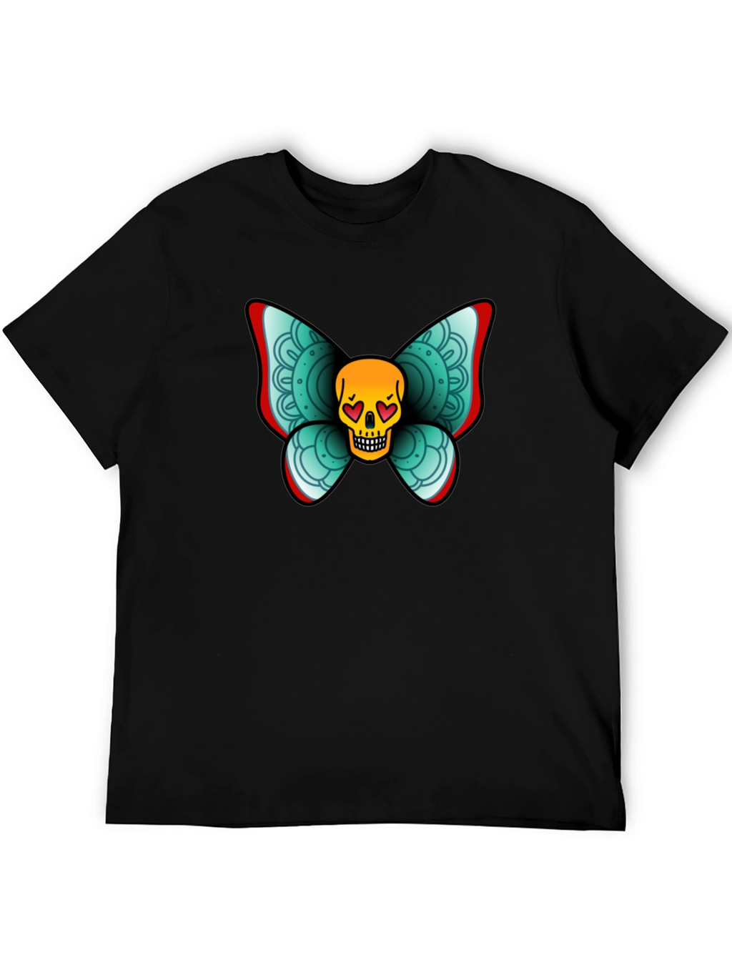 Skull Butterfly Graphic Tee - Black Cotton T-Shirt