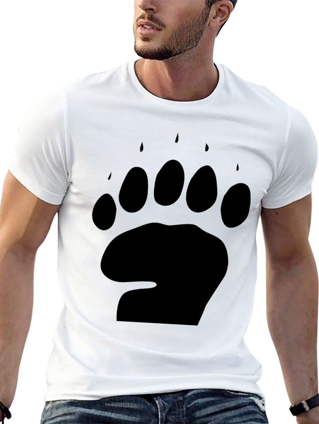 Mens Black T-Shirt with Bear Paw Print