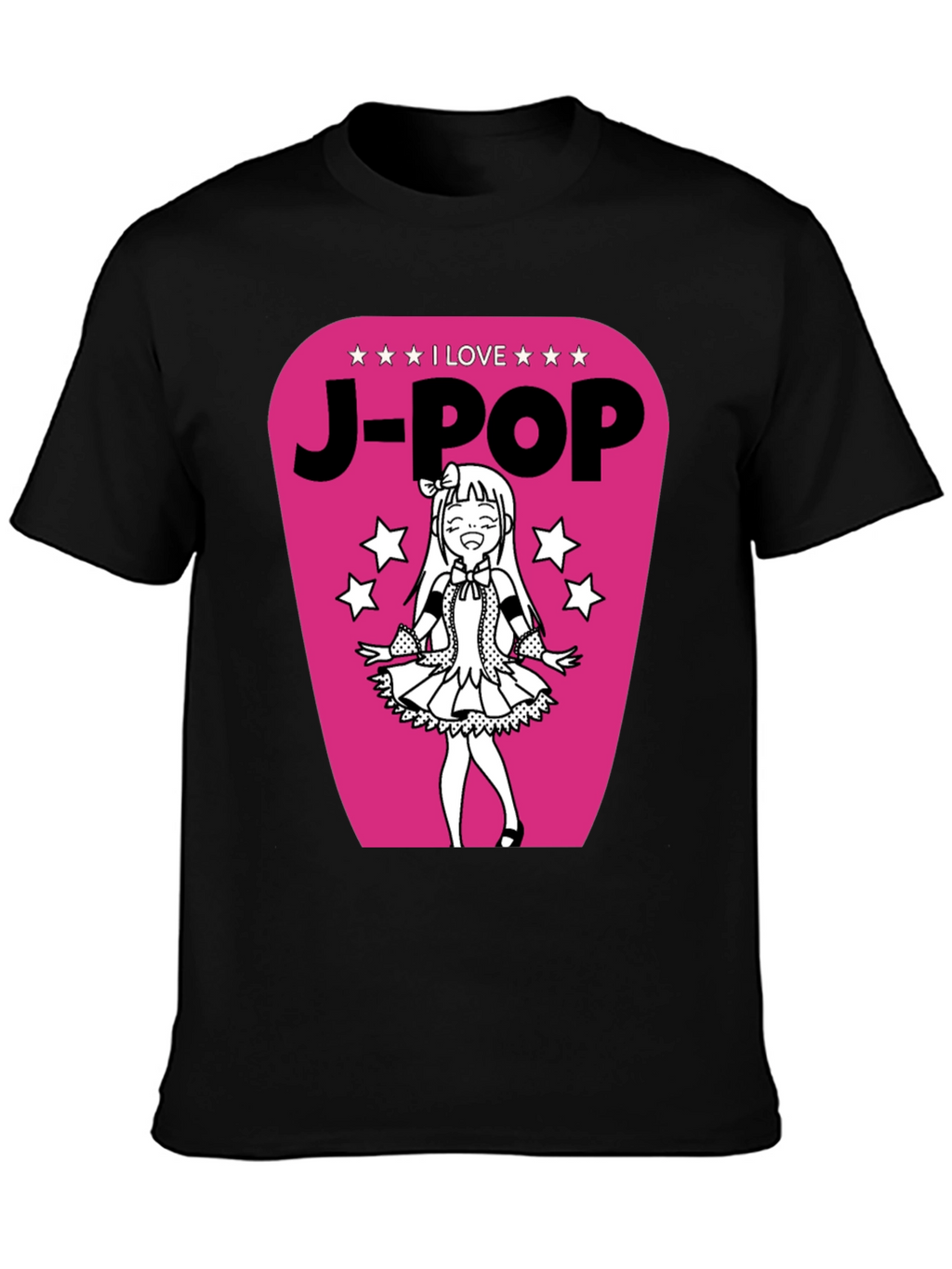 I Love J-Pop Black T-Shirt with Anime Girl Graphic