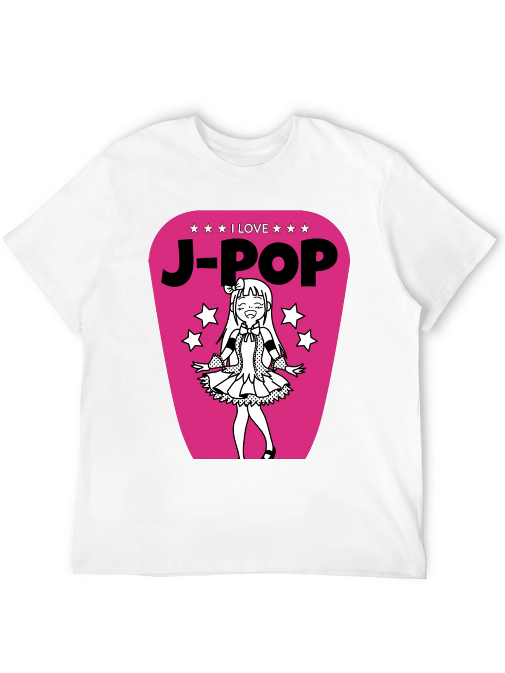 I Love J-Pop Black T-Shirt with Anime Girl Graphic