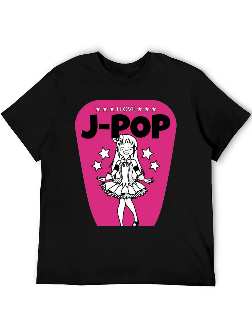 I Love J-Pop Black T-Shirt with Anime Girl Graphic
