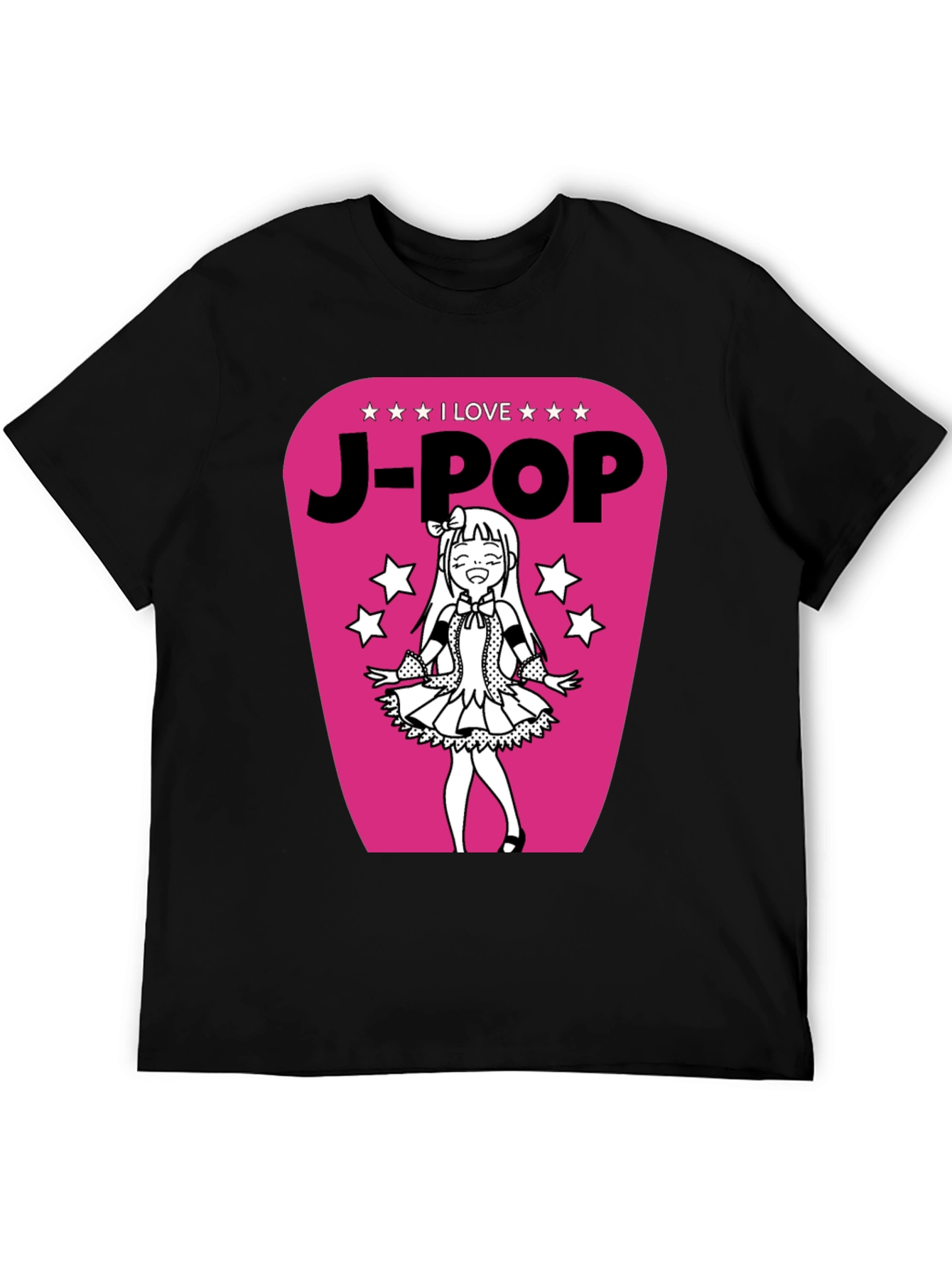 I Love J-Pop Black T-Shirt with Anime Girl Graphic