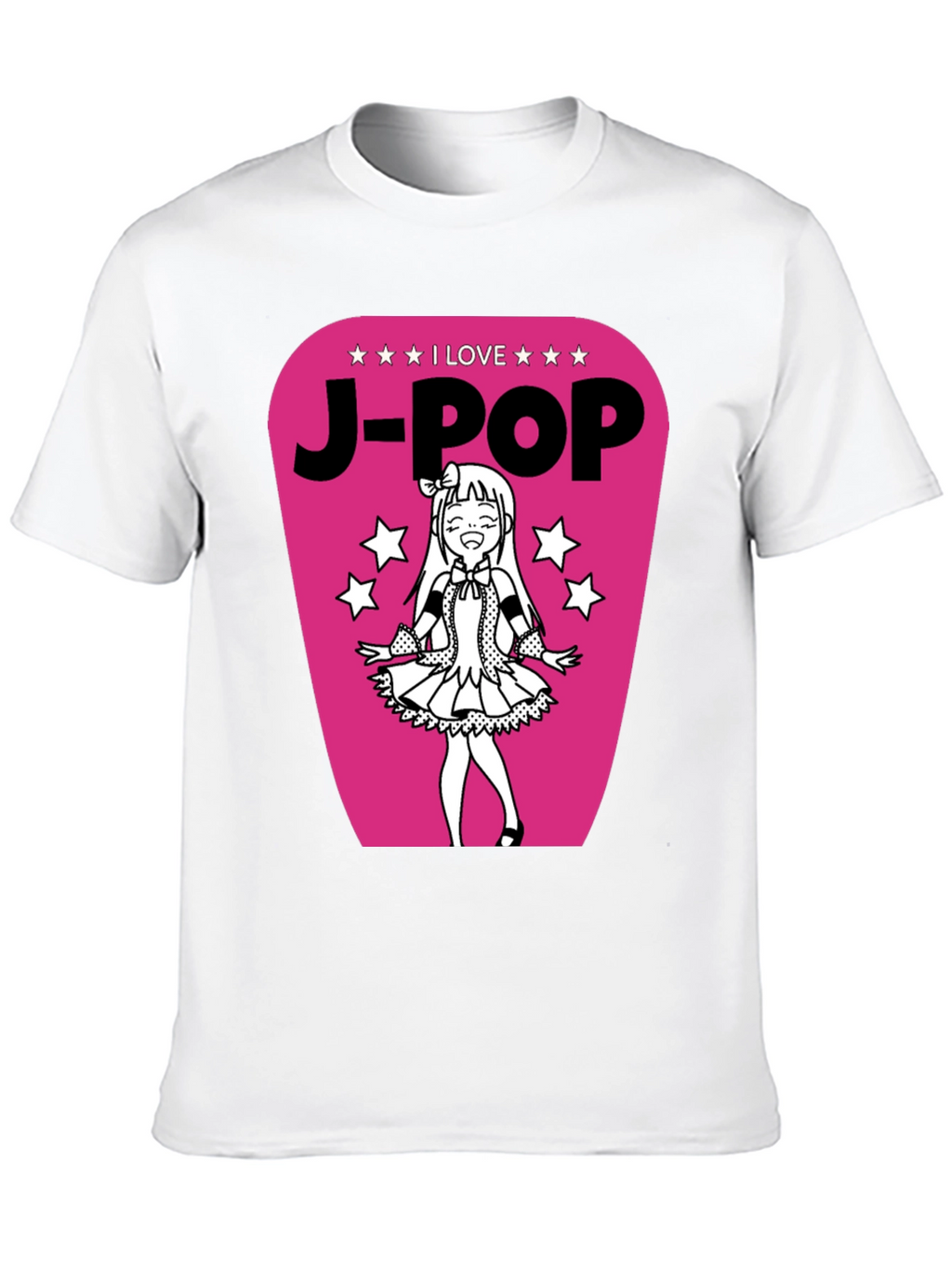 I Love J-Pop Black T-Shirt with Anime Girl Graphic