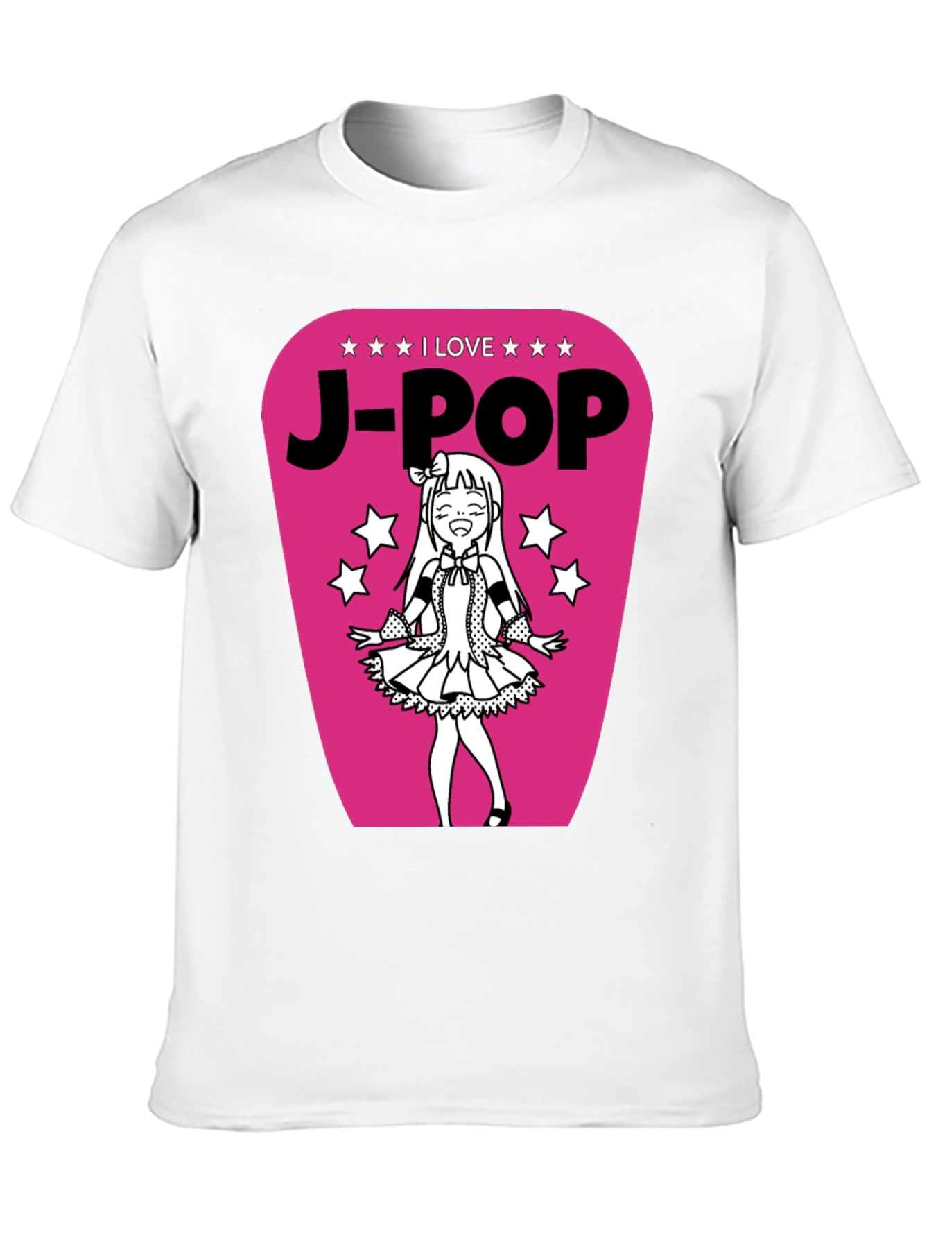 I Love J-Pop Black T-Shirt with Anime Girl Graphic