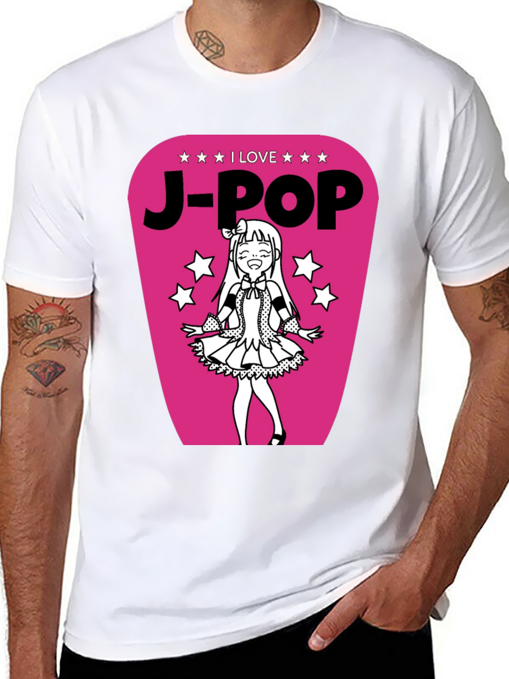 I Love J-Pop Black T-Shirt with Anime Girl Graphic