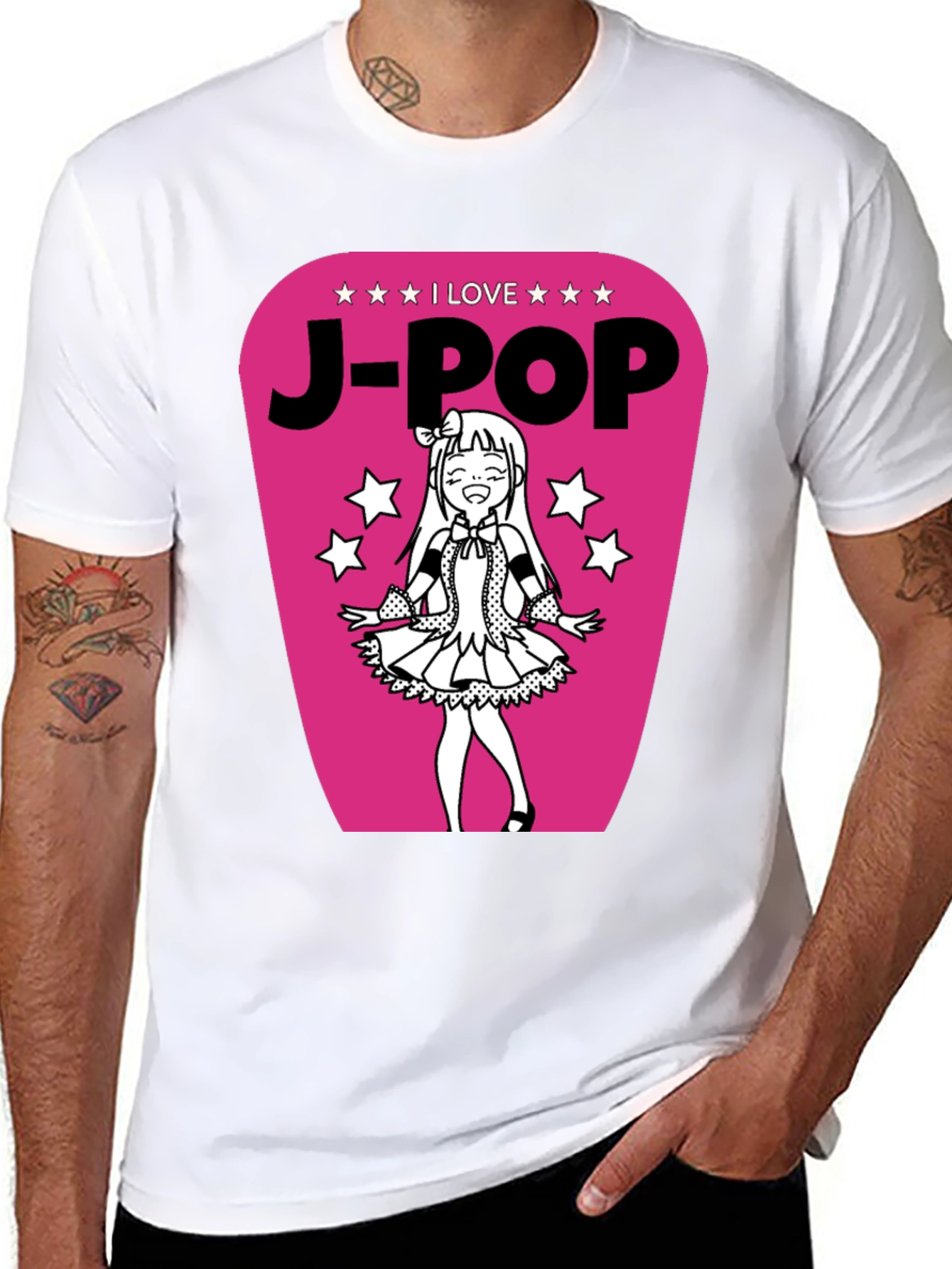 I Love J-Pop Black T-Shirt with Anime Girl Graphic