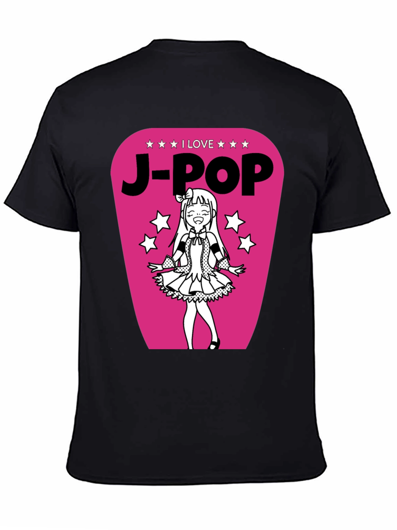 I Love J-Pop Black T-Shirt with Anime Girl Graphic