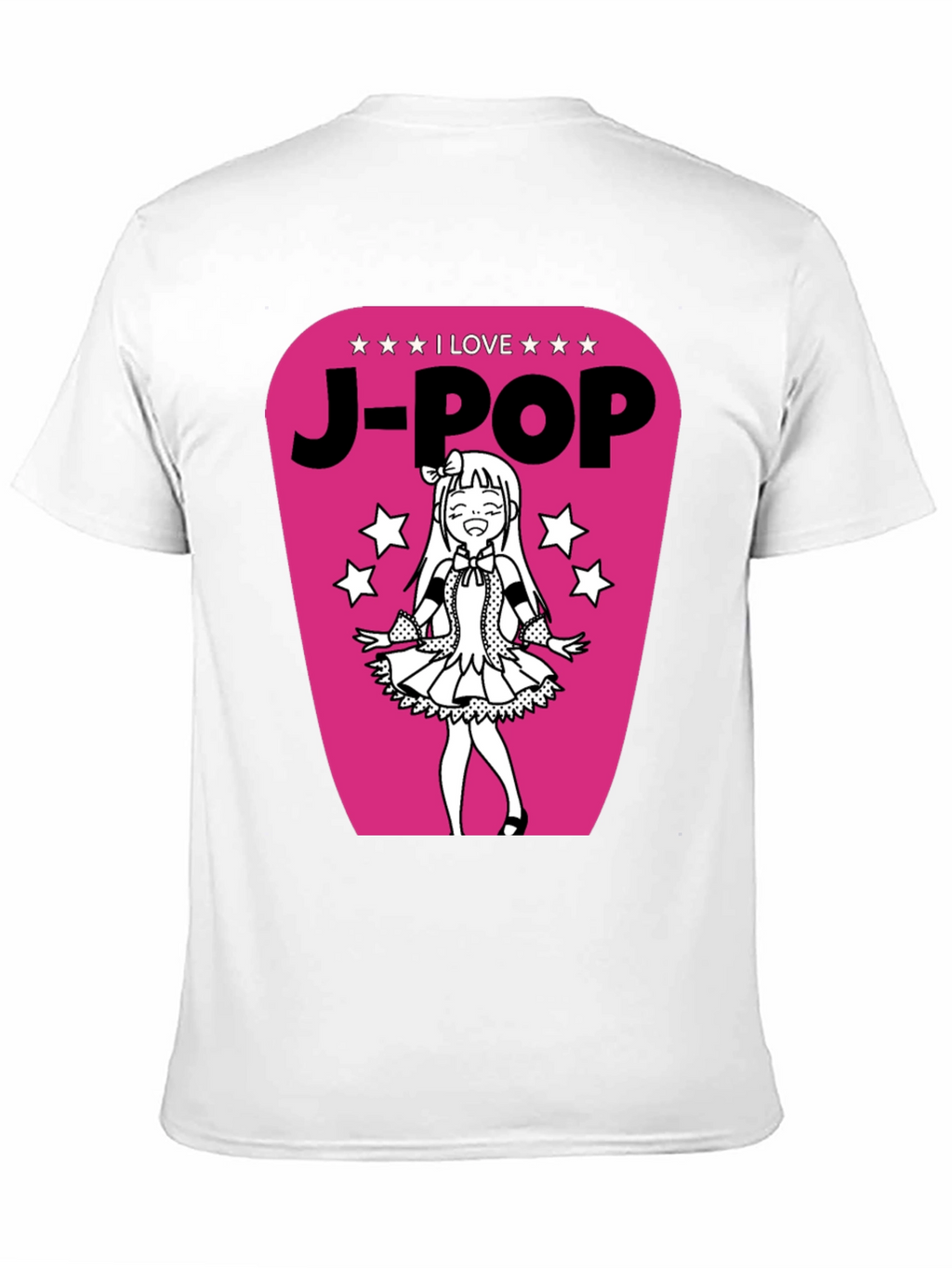 I Love J-Pop Black T-Shirt with Anime Girl Graphic