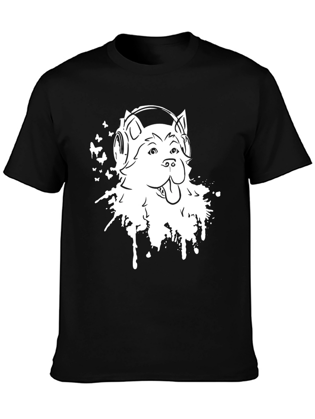 Cool Dog Headphones Black T-Shirt
