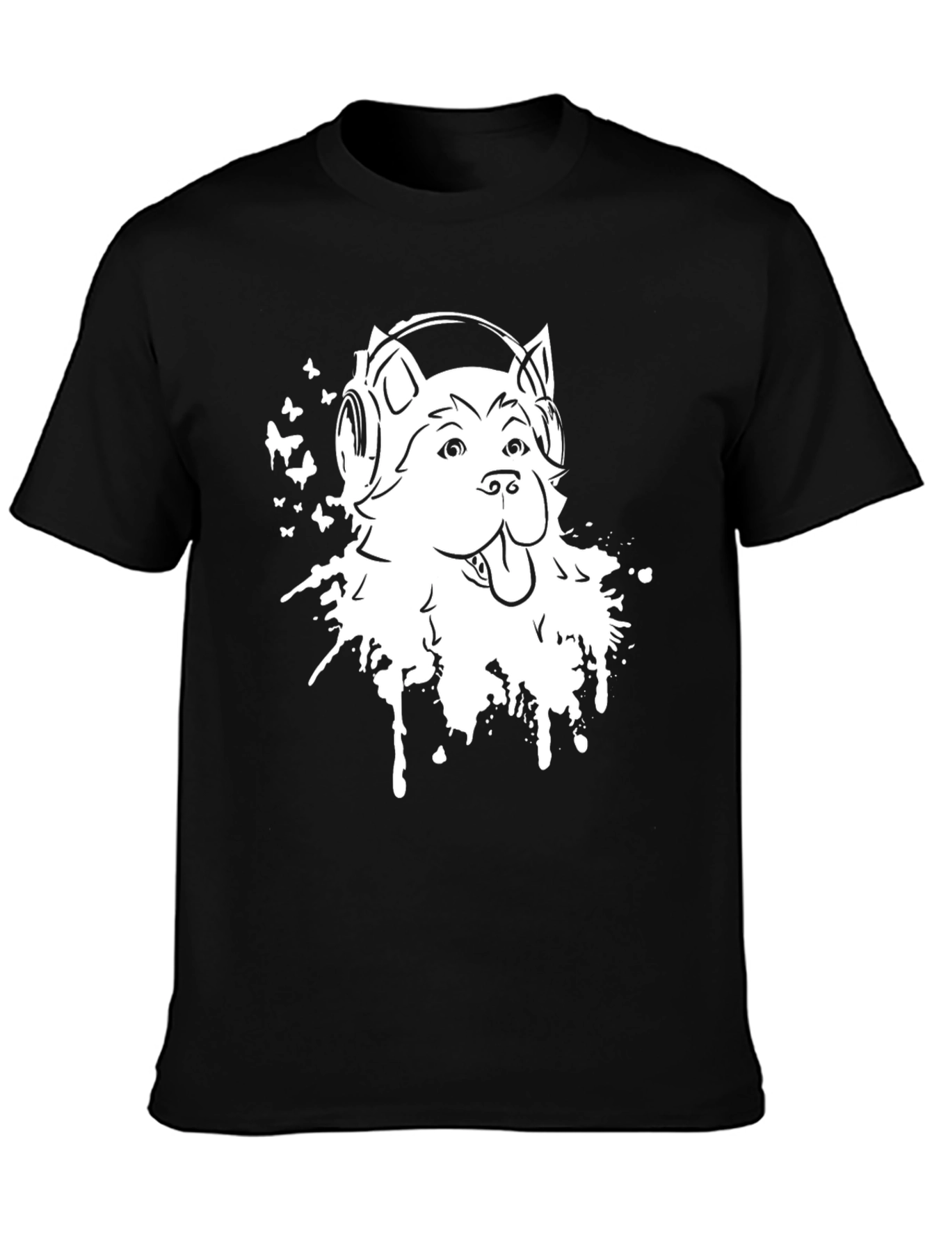 Cool Dog Headphones Black T-Shirt