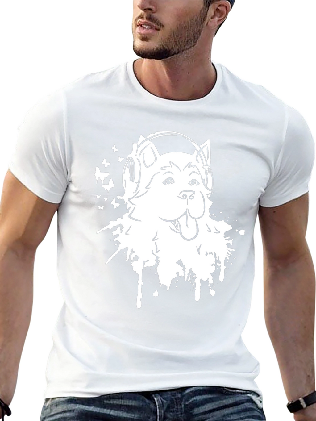Cool Dog Headphones Black T-Shirt