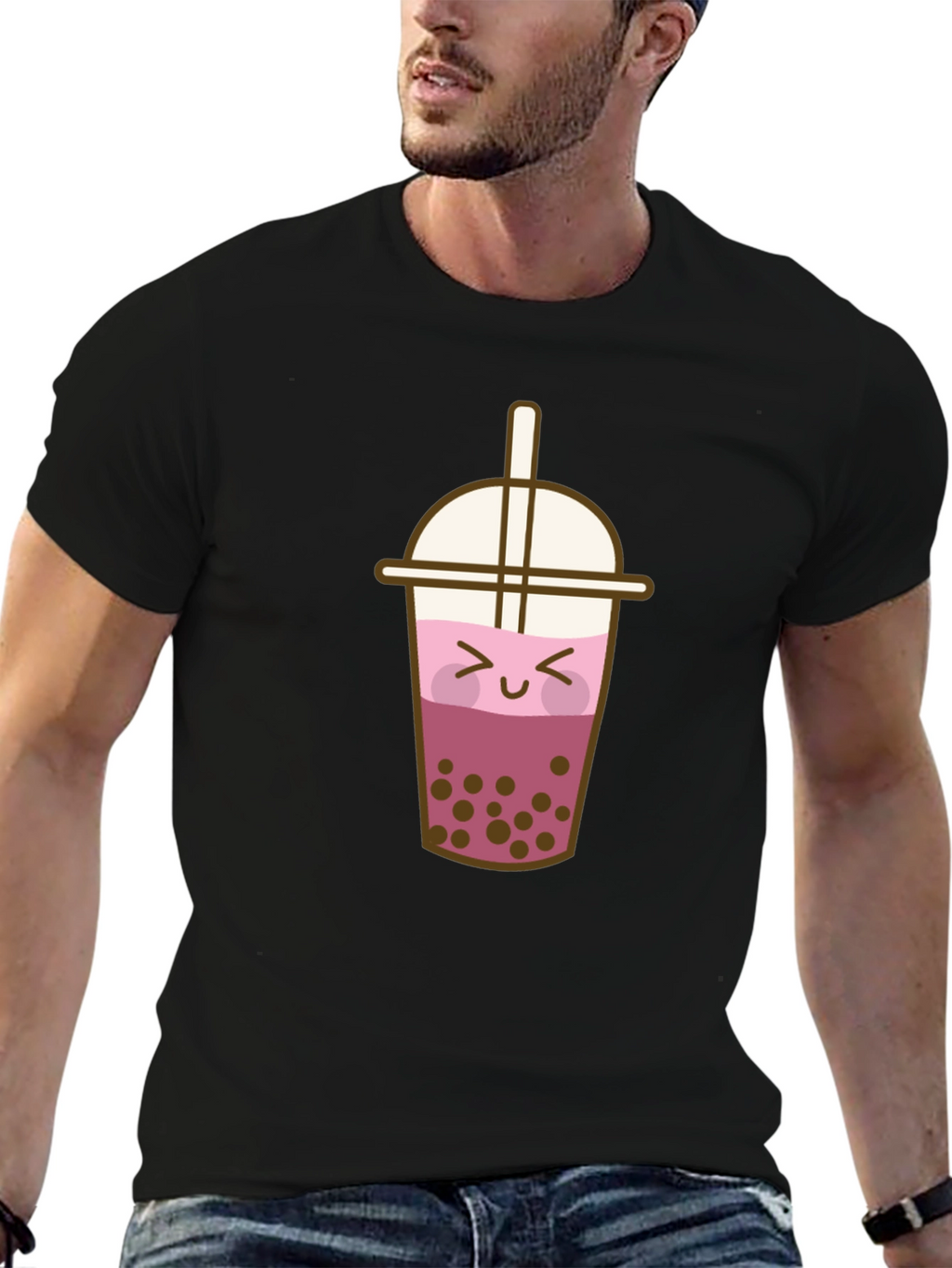 Kawaii Bubble Tea Graphic Tee - Black T-Shirt