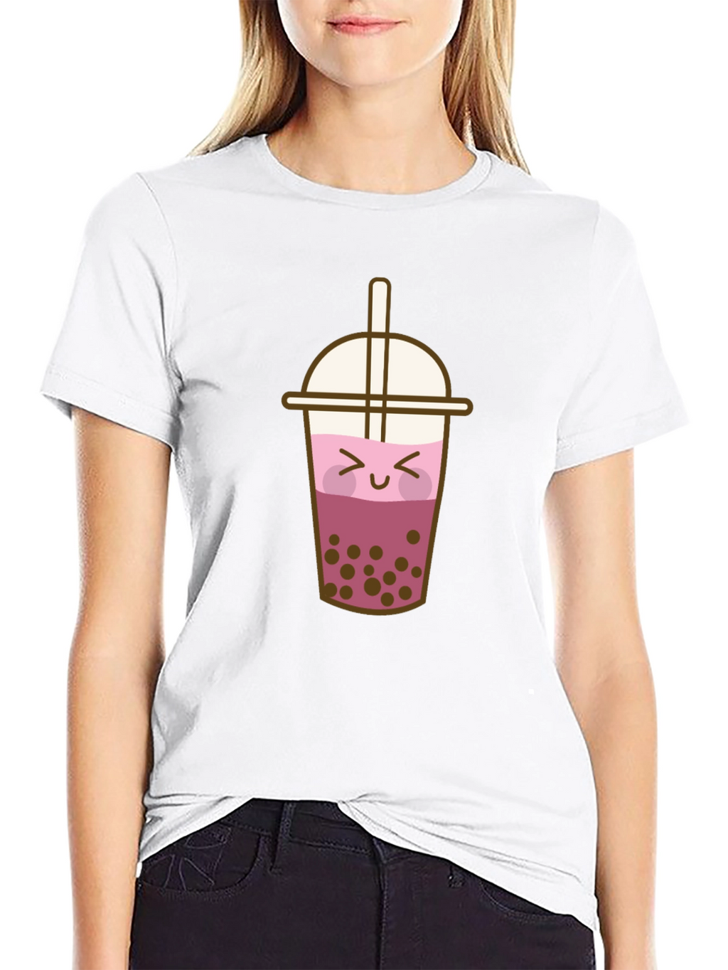 Kawaii Bubble Tea Graphic Tee - Black T-Shirt