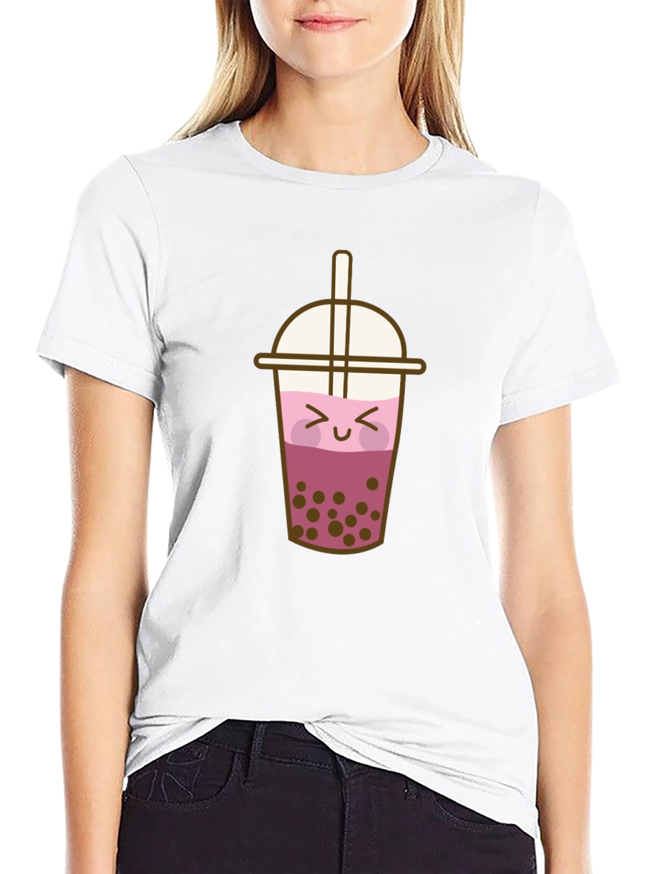 Kawaii Bubble Tea Graphic Tee - Black T-Shirt