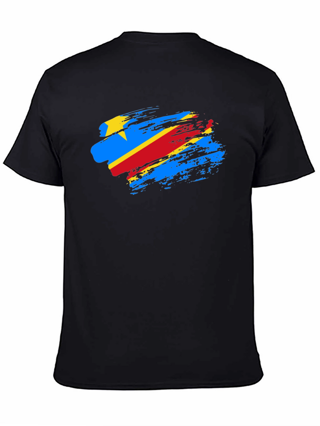 DR Congo Flag Brush Stroke Black T-Shirt