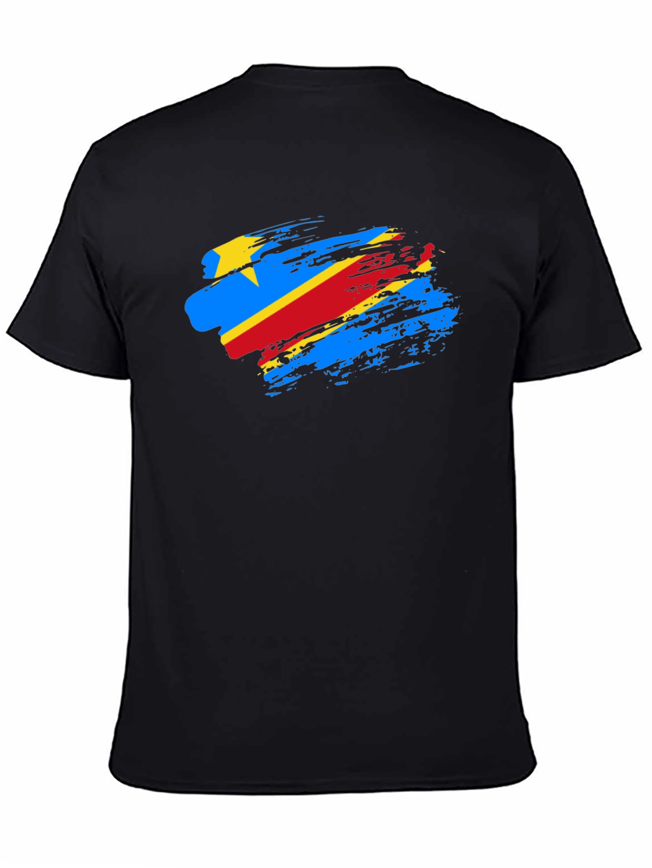 DR Congo Flag Brush Stroke Black T-Shirt