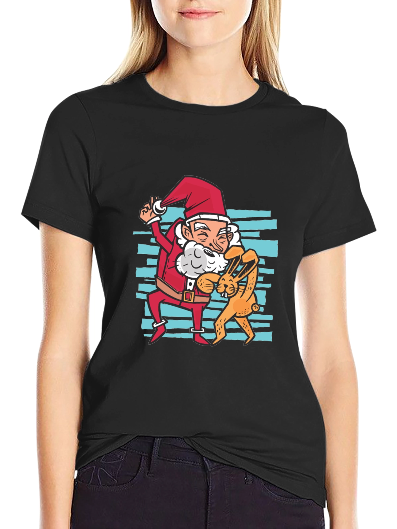 Santa & Bunny T-Shirt: Festive Holiday Fun