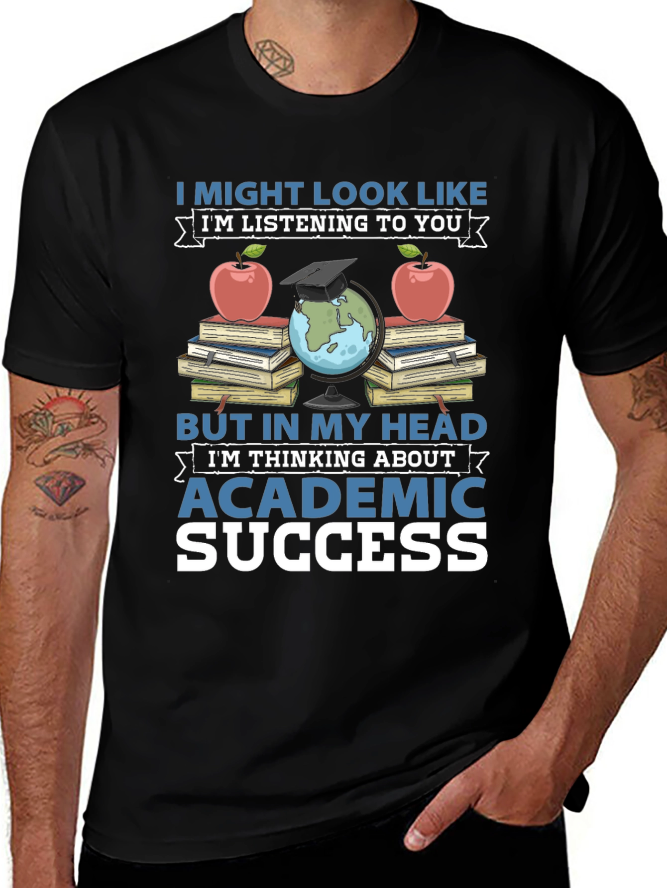 Academic Success T-Shirt - Books Apple & Globe
