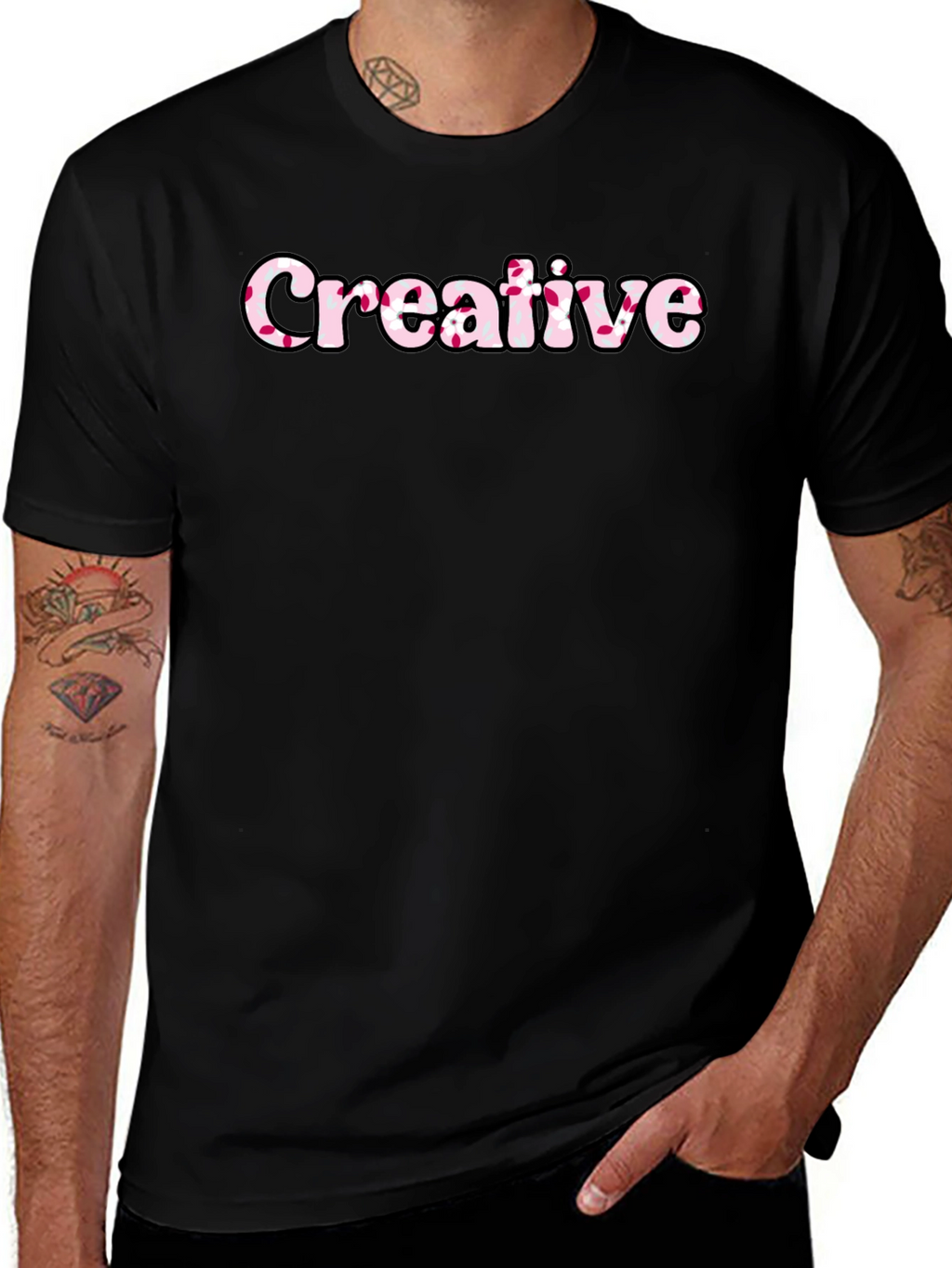 Creative Graphic Tee - Black Cotton Blend