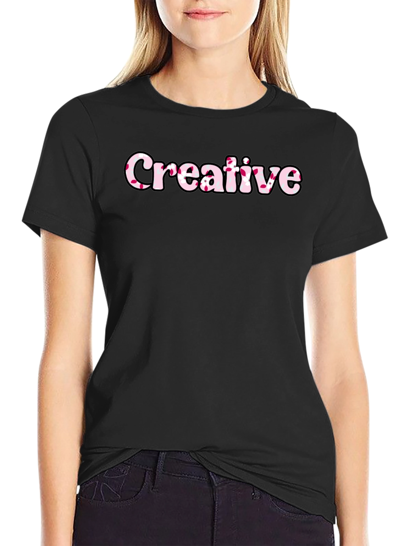 Creative Graphic Tee - Black Cotton Blend