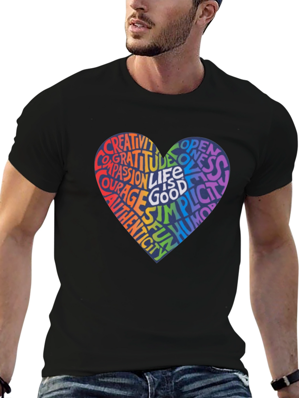 Rainbow Heart Word Art T-Shirt - Inspirational Design
