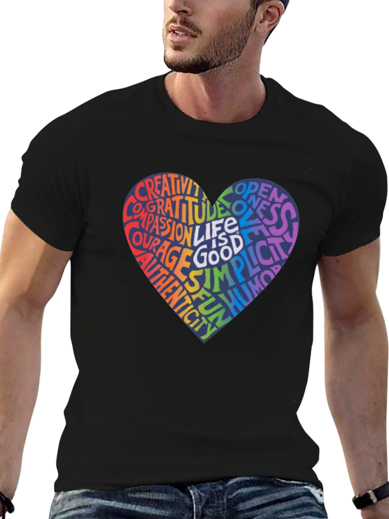 Rainbow Heart Word Art T-Shirt - Inspirational Design