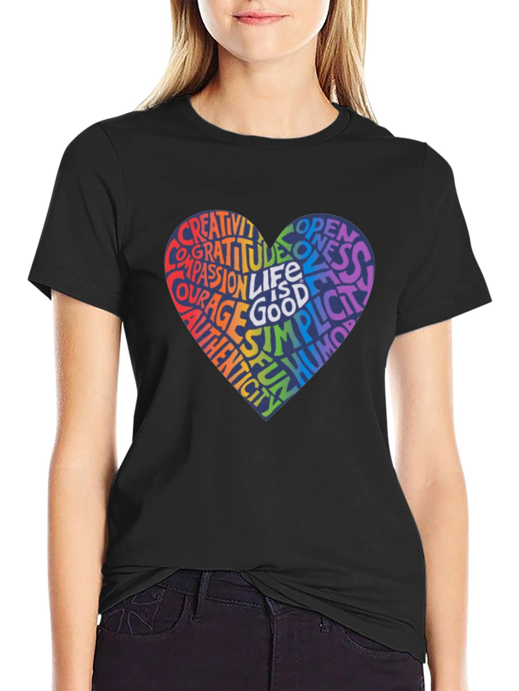 Rainbow Heart Word Art T-Shirt - Inspirational Design